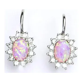 Náušnice Stříbrné náušnice Kate, syntetický růžový opál, čiré zirkony, NK 1480
