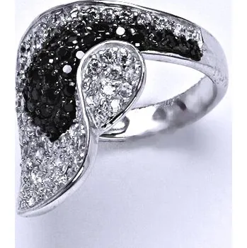 Prsten Stříbrný prsten, prsten ze stříbra, syntetický čirý a černý zirkon, váha 6,6 g, vel.54