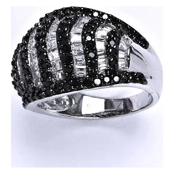Prsten Stříbrný prsten s černými a čirými zirkony, prsten ze stříbra, 10,99 g