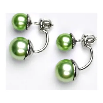 Náušnice Oboustranné stříbrné náušnice, světle zelené umělé perly, NŠ 1356/1513