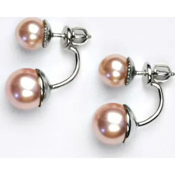 Náušnice Oboustranné stříbrné náušnice, růžové umělé perly, NŠ 1356/1513