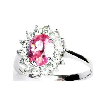 Prsten Stříbrný prsten, růžový zirkon, čiré zirkony, Kate, T 1507