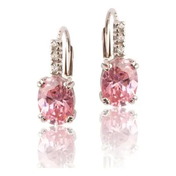 Náušnice Stříbrné náušnice se zirkony růžové a bílé barvy-VE 8