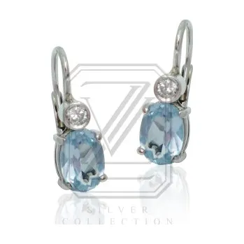 Náušnice Stříbrné náušnice se zirkony světle modré a bílé barvy-VE146