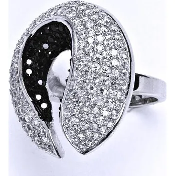 Prsten Stříbrný prsten s čirými a černými zirkony, prsten ze stříbra, 9,76 g