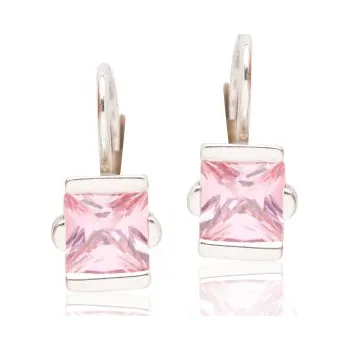 Náušnice Stříbrné náušnice se zirkony růžové barvy-VE 182