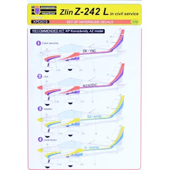 Plastikový model 1/72 Decals Zlin Z-242 L 'Civil service' (4x camo)