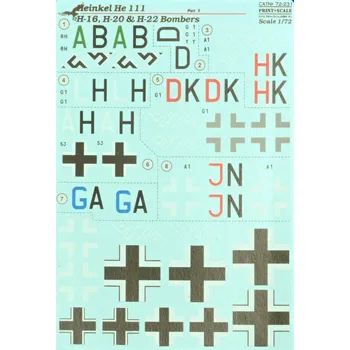 Plastikový model 1/72 He 111 H-16, H-20 & H-22 Bombers (wet decals)