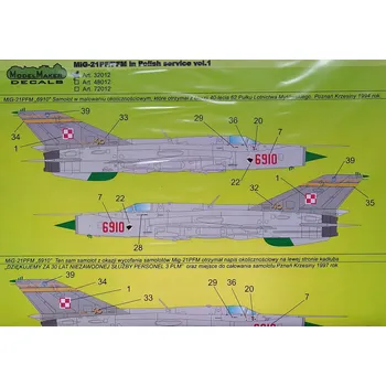 Plastikový model 1/32 Decal MiG-21F/PFM in Polish service