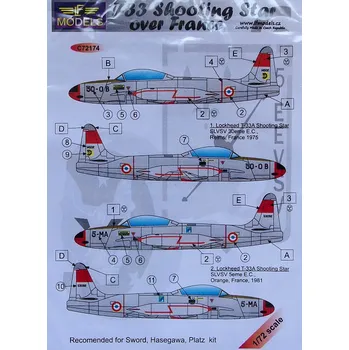 Plastikový model 1/72 Decals T-33 Shooting Star over France (SWORD)