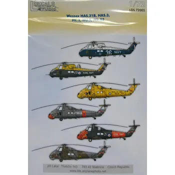 Plastikový model 1/72 Decals Wessex HAS.31B,HC.2,Mk.52 (6x camo)