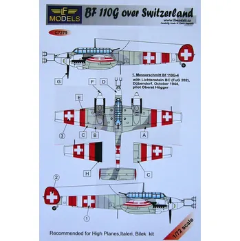 Plastikový model 1/72 Decals Bf 110G over Switzerland (ITAL/BILEK)