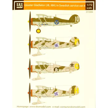 Plastikový model 1/72 Decal Gl.Gladiator (J8,J8A) Swedish AF Vol.II