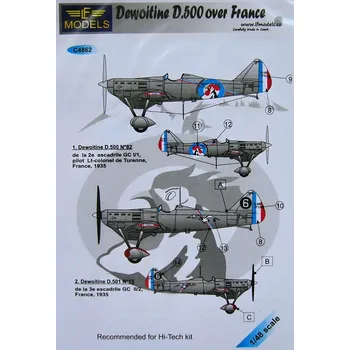 Plastikový model 1/48 Decals Dewoitine D.500 over France (HI-TECH)