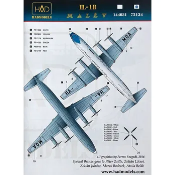 Plastikový model 1/72 Decal Ilyushin IL-18 MALÉV
