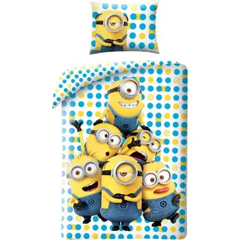 Povlečení Halantex Dětské povlečení Mimoni puntíky 140 x 200, 70 x 90 cm zipový uzávěr