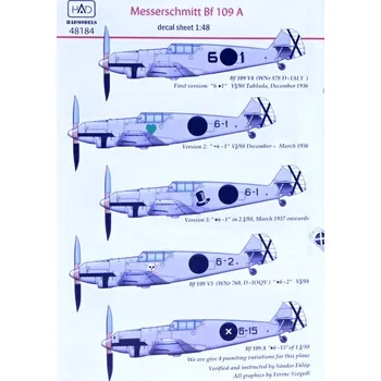 Plastikový model 1/48 Decal Messerschmitt Bf 109A (5x camo)