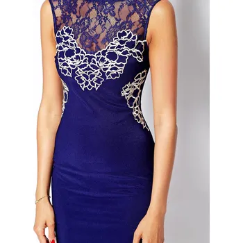 Dámské šaty LM moda A Šaty elegantní modré s výšivkou 17384 Velikost: M/38