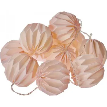 Vánoční dekorace LED girlanda – 10× růžové pap. koule, 2×AA, teplá b., čas.