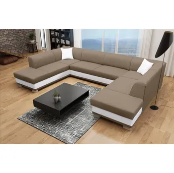 Sedací souprava Rozkládací sedačka DARCO U sv.hnědá / bílá