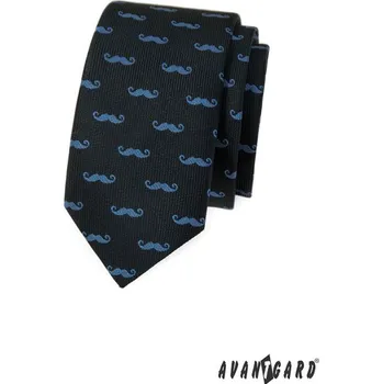 Kravata Kravata slim pánská lux - černá, modré knírky