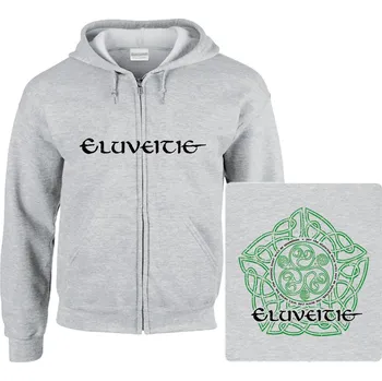 Pánská mikina šedivá mikina s kapucí a zipem Eluveitie - logo