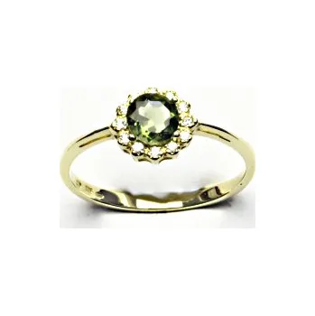 Prsten Zlatý prsten, žluté i bílé zlato, přírodní vltavín 5,5 mm - T 1495
