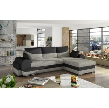 Sedací souprava Rozkládací rohová sedačka INFINITI šedá / černá + TABURET