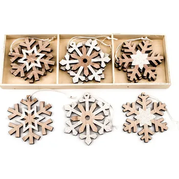Vánoční dekorace Vločka dřevo závěs 9ks/7cm natural (HDN-171292)