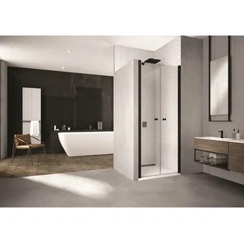 Sprchové dveře SOL2 - dvoukřídlé dveře 80 cm, profil černý SOL2080006