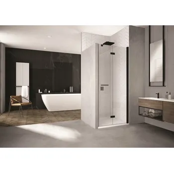 Sprchové dveře SOLF1 - dvoudílné skládací dveře levé 90 cm, profil černý SOLF1G09006