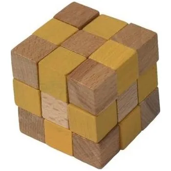 Hlavolam Dřevěný hlavolam kostka žlutá