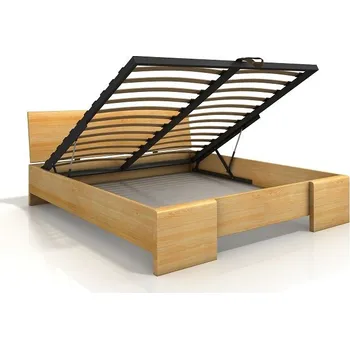 Postel ImportWorld Postel s úložným prostorem Marta High BC 200x200 cm, borovice masiv (Barva dřeva: Ořech, Rošt varianta: Lamelový rošt)