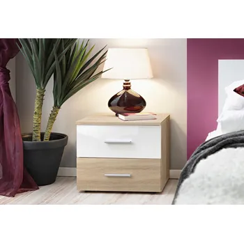 Jídelní stůl ImportWorld Noční stolek Mélaine, dub sonoma/dub sonoma a bílý lesk