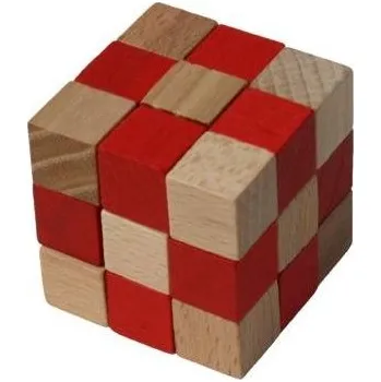 Hlavolam Dřevěný hlavolam kostka červená