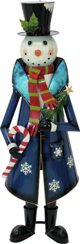 Vánoční dekorace EuroPalms Sněhulák v kabátu kovový modrý 150 cm