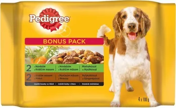 Krmivo pro psa Pedigree Adult hovězí+králík/krůta+mrkev 4 x 100 g
