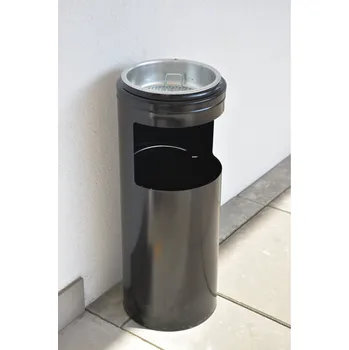 Venkovní odpadkový koš Kovový venkovní odpadkový koš s popelníkem - černý