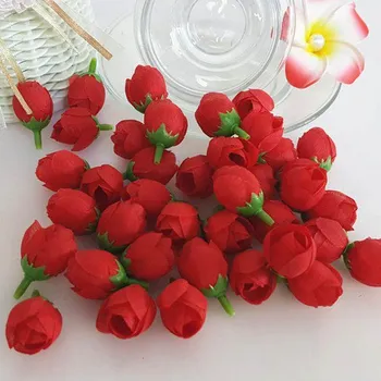umělá květina Růže - poupátko 2 cm, červená, textilní dekorace, květina