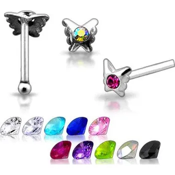 Piercing Piercingate Piercing do nosu (stříbro 925/1000) - motýlek s kamínkem PNO00186 - Materiál: Stříbro, Ryzost: 925/1000, Barva/Motiv: Zelená