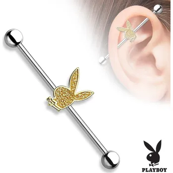 Piercing Piercingate Industrial piercing - Playboy PIN00050 - Barva/Motiv: Růžové zlato, Délka tyčky: 38 mm, Kuličky: 5 mm, Průměr tyčky: 1,6 mm