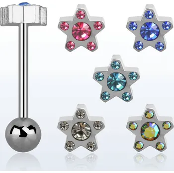 Piercing Piercingate Piercing do jazyka - hvězdička PCI00328 - Barva/Motiv: Růžová, Délka tyčky: 16 mm, Kuličky: 6 mm, Průměr tyčky: 1,6 mm