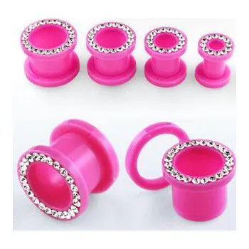 Piercing Piercingate Tunel do ucha - osázený krystaly PTP00110 - Barva/Motiv: Růžová, Průměr Tunely, plugy, roztahováky: 6 mm