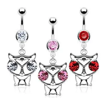 Piercing Piercingate Piercing do pupíku - sova s kamínky PBV00451 - Barva/Motiv: Červená
