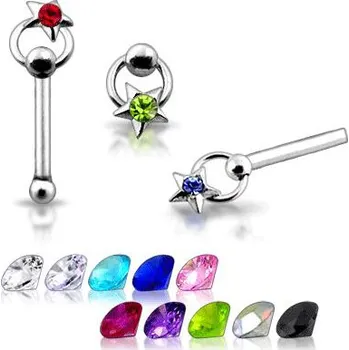 Piercing Piercingate Piercing do nosu (stříbro 925/1000) - kruh s hvězdičkou s kamínkem PNO00206 - Materiál: Stříbro, Ryzost: 925/1000, Barva/Motiv: Růžová