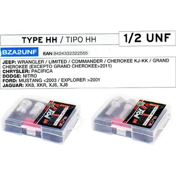 Matice BUTZI pojistné matice, 2 ořechy 1/2 UNF (tabulka modelů aut na fotce)