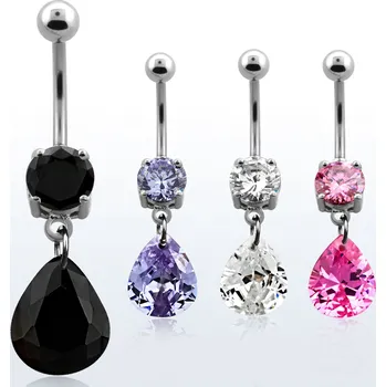 Šperk Piercingate Piercing do pupíku - slza PBV00570 - Barva/Motiv: Čirá, Délka tyčky: 10 mm, Průměr tyčky: 1,6 mm