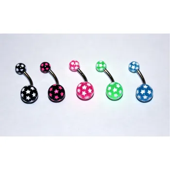 Piercing Piercingate Banánek s kuličkami - hvězdičky PBK00022 - Barva/Motiv: Zelená, Délka tyčky: 10 mm, Kuličky: 5/8 mm, Průměr tyčky: 1,6 mm