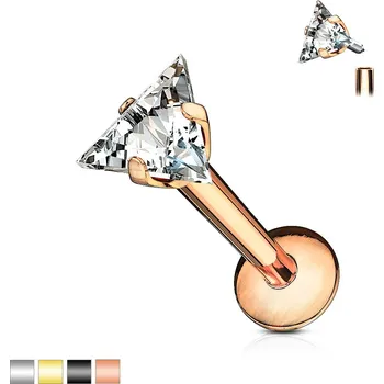 Piercing Piercingate Labreta s trojúhelníkovým kamínkem PLA00258 - Barva/Motiv: Čirá, Délka tyčky: 8 mm, Kuličky: 4 mm, Průměr tyčky: 1,2 mm