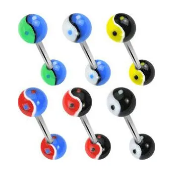 Piercing Piercingate Piercing do jazyka - Ying Yang motiv PCI00232 - Barva/Motiv: Červená/Modrá